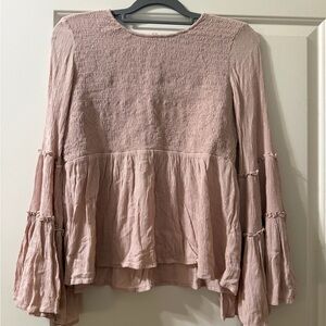 American Eagle Outfitters Blush Pink Bell Sleeve Blouse